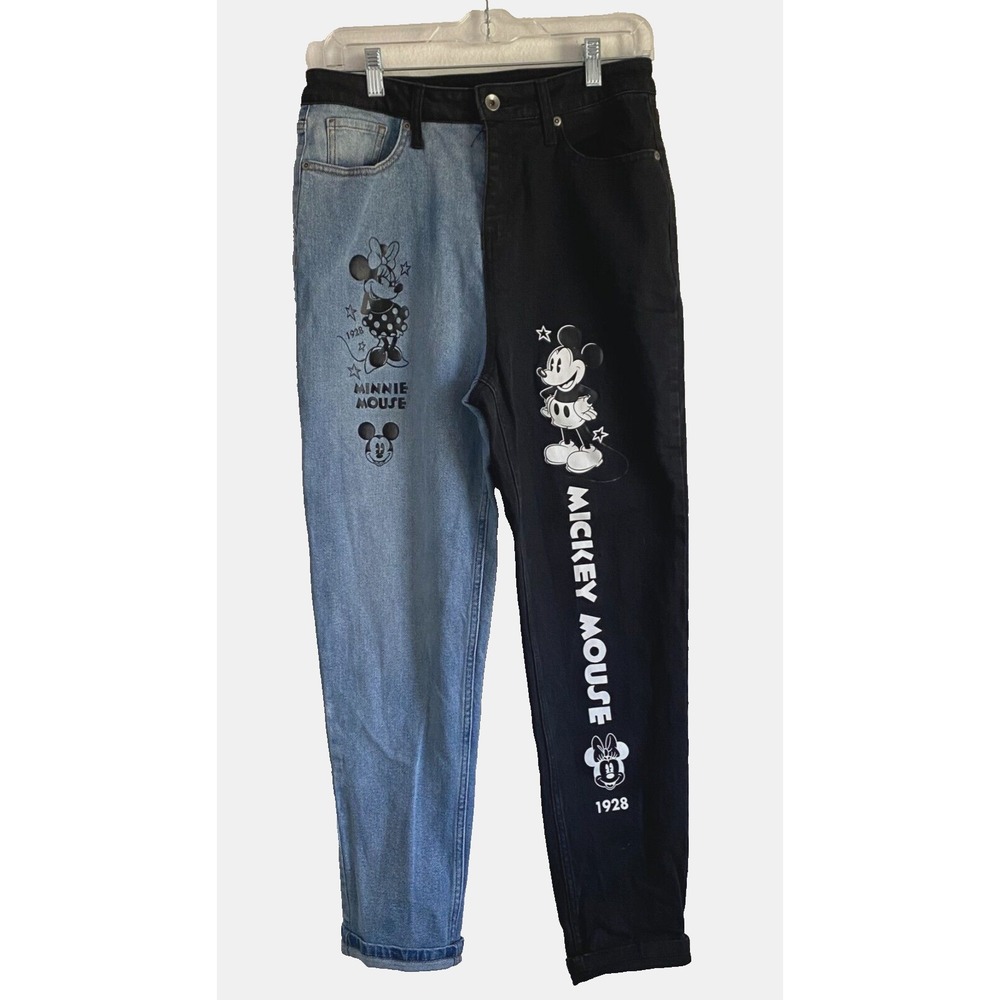 Disney Mickey Mouse Graphic Womens Jeans Two Tone Denim Black High-Rise Skinny 7